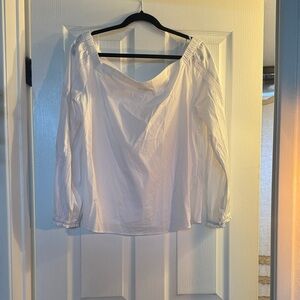 White House Black Market White Peasant-Style Square Neck Blouse
